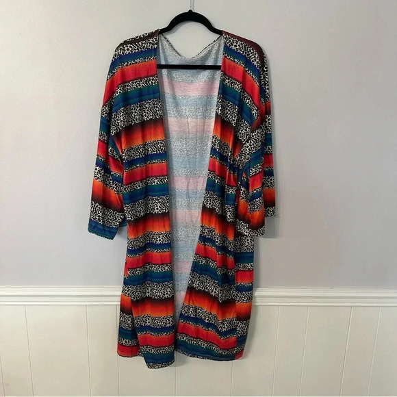 Women’s Boutique Colorful Serape & Cheetah Print Striped Kimono One Size GUC - Picture 2 of 7